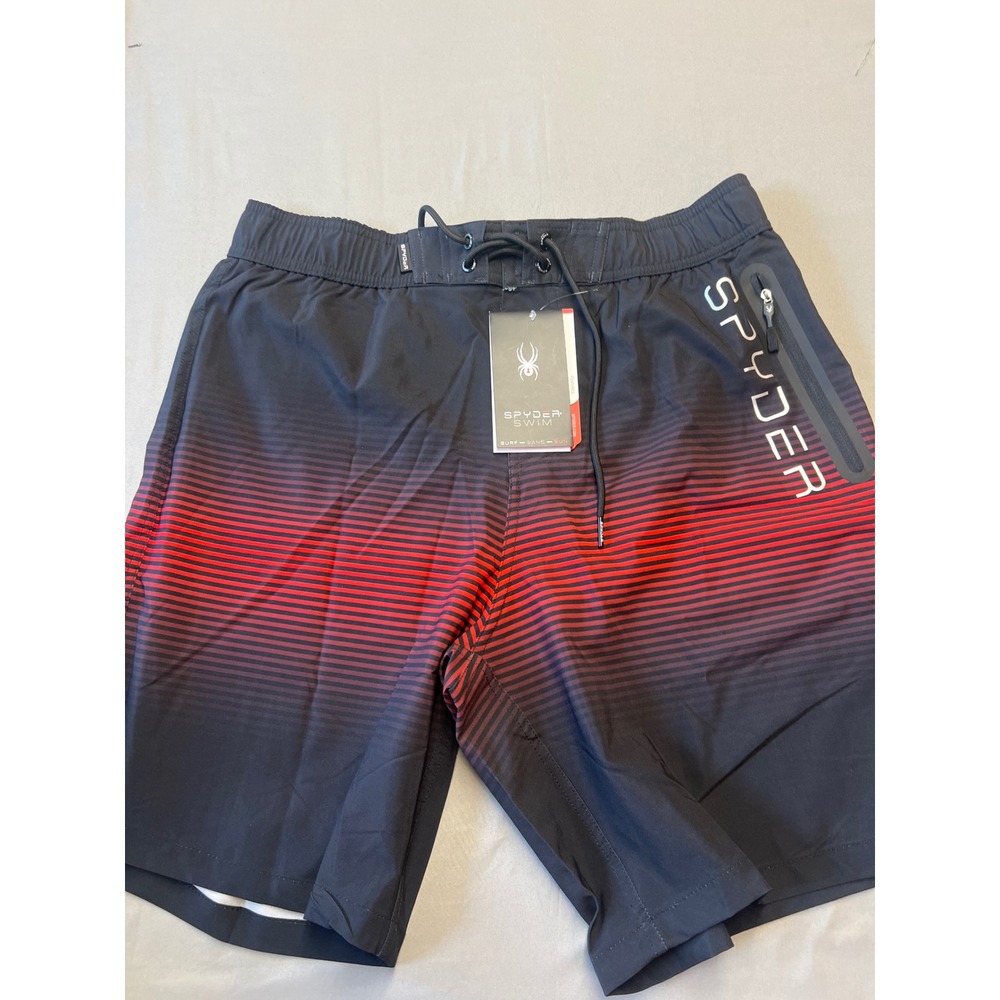 Spyder Swim Mens XXL Black Red Gradient Stripe Board Shorts Trunks UV Protection
